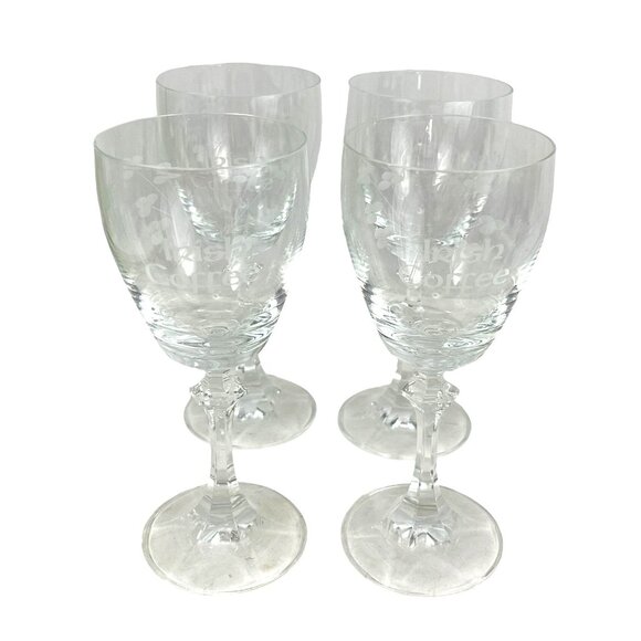 Set Of 4 Crystal Irish Coffee Glasses With Etched Shamrock Design - Picture 2 of 10